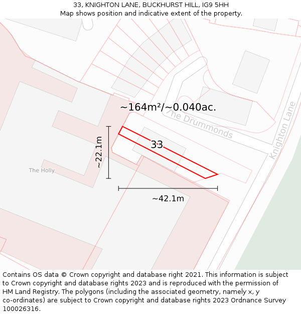 33, KNIGHTON LANE, BUCKHURST HILL, IG9 5HH: Plot and title map
