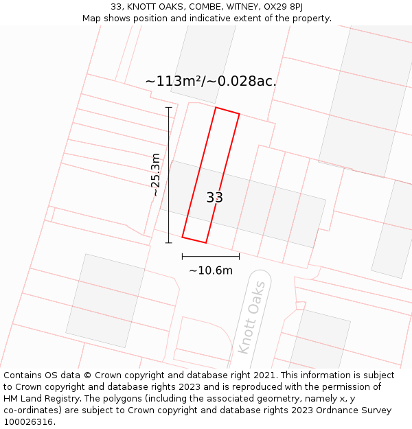 33, KNOTT OAKS, COMBE, WITNEY, OX29 8PJ: Plot and title map