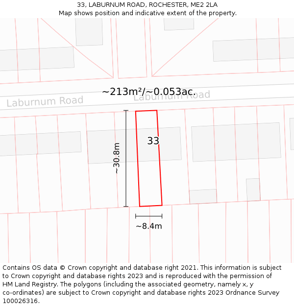 33, LABURNUM ROAD, ROCHESTER, ME2 2LA: Plot and title map
