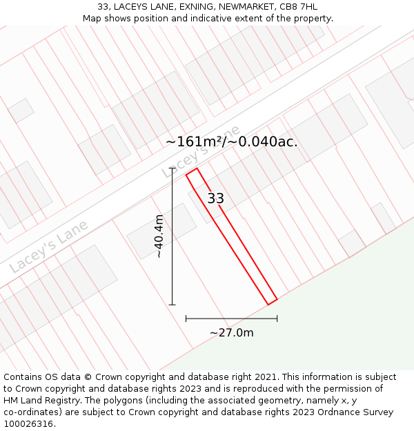 33, LACEYS LANE, EXNING, NEWMARKET, CB8 7HL: Plot and title map