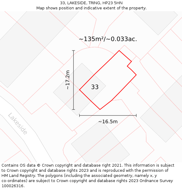 33, LAKESIDE, TRING, HP23 5HN: Plot and title map