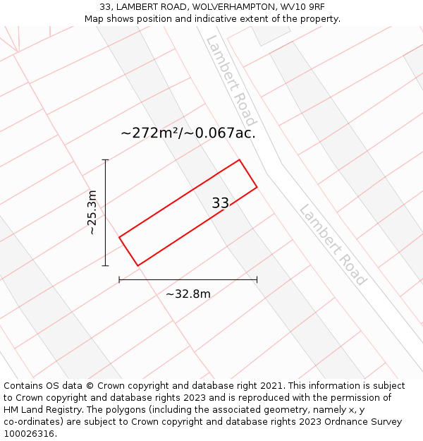 33, LAMBERT ROAD, WOLVERHAMPTON, WV10 9RF: Plot and title map