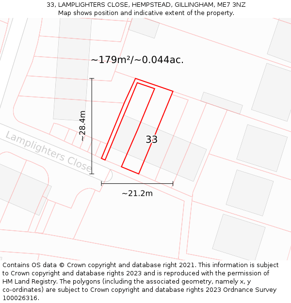 33, LAMPLIGHTERS CLOSE, HEMPSTEAD, GILLINGHAM, ME7 3NZ: Plot and title map