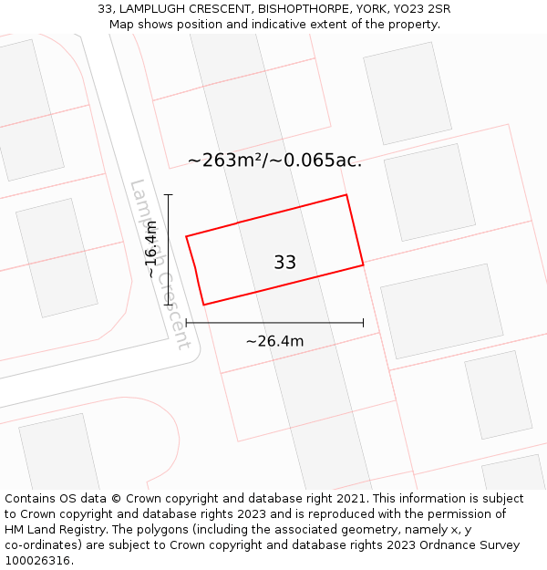 33, LAMPLUGH CRESCENT, BISHOPTHORPE, YORK, YO23 2SR: Plot and title map