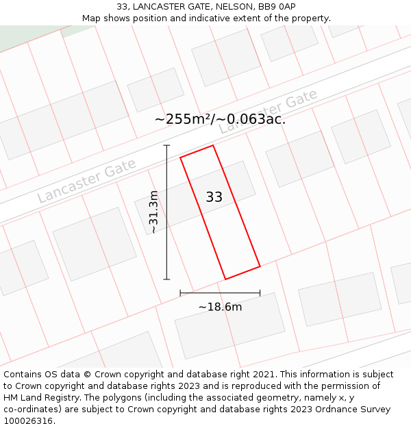 33, LANCASTER GATE, NELSON, BB9 0AP: Plot and title map