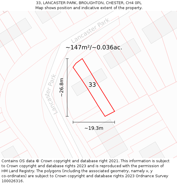 33, LANCASTER PARK, BROUGHTON, CHESTER, CH4 0PL: Plot and title map
