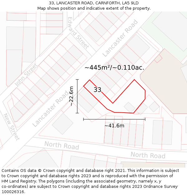 33, LANCASTER ROAD, CARNFORTH, LA5 9LD: Plot and title map