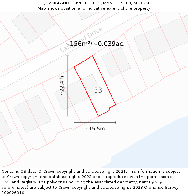 33, LANGLAND DRIVE, ECCLES, MANCHESTER, M30 7NJ: Plot and title map