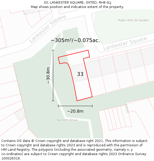 33, LANKESTER SQUARE, OXTED, RH8 0LJ: Plot and title map