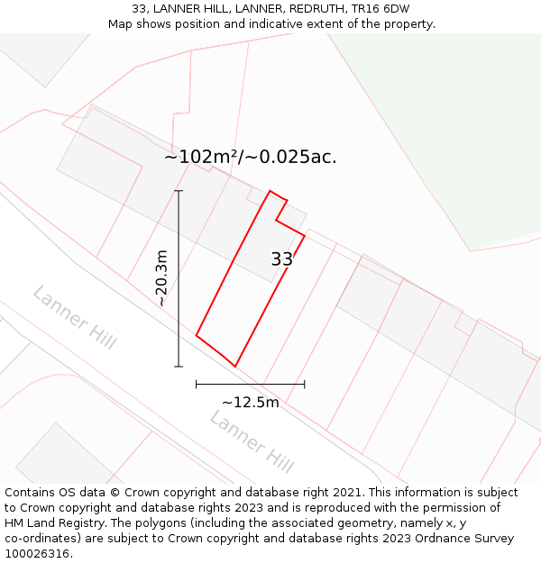 33, LANNER HILL, LANNER, REDRUTH, TR16 6DW: Plot and title map