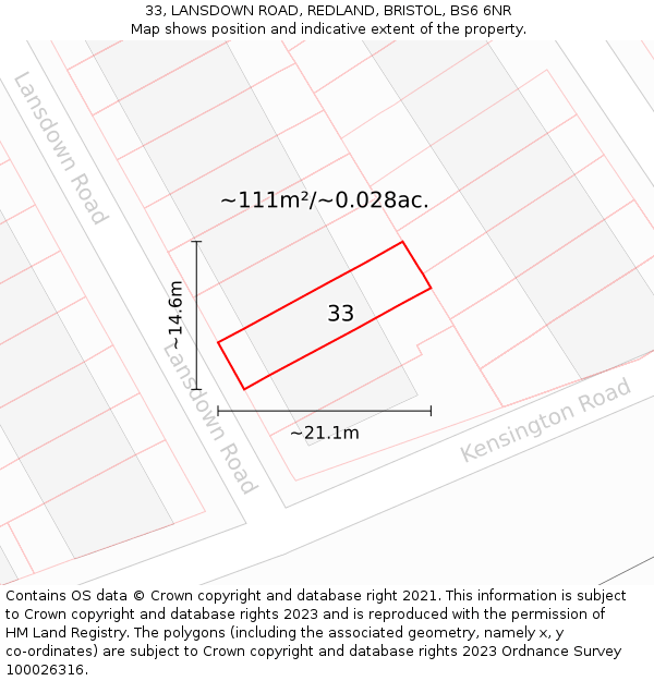 33, LANSDOWN ROAD, REDLAND, BRISTOL, BS6 6NR: Plot and title map