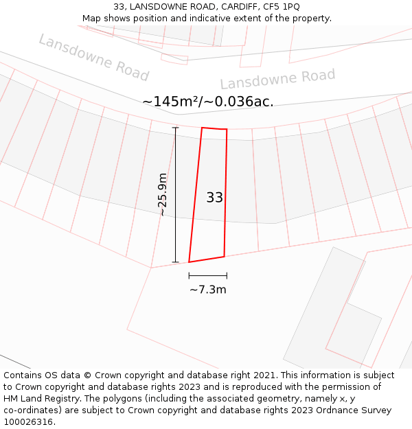 33, LANSDOWNE ROAD, CARDIFF, CF5 1PQ: Plot and title map