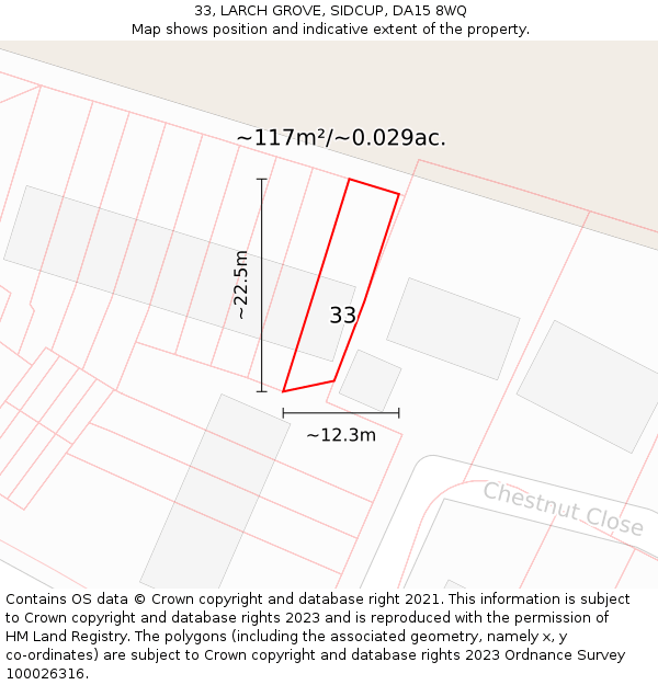 33, LARCH GROVE, SIDCUP, DA15 8WQ: Plot and title map