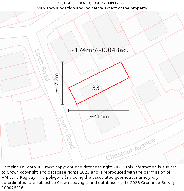 33, LARCH ROAD, CORBY, NN17 2UT: Plot and title map