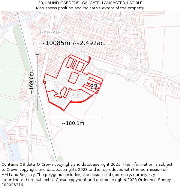 33, LAUND GARDENS, GALGATE, LANCASTER, LA2 0LE: Plot and title map
