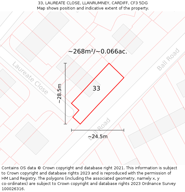 33, LAUREATE CLOSE, LLANRUMNEY, CARDIFF, CF3 5DG: Plot and title map