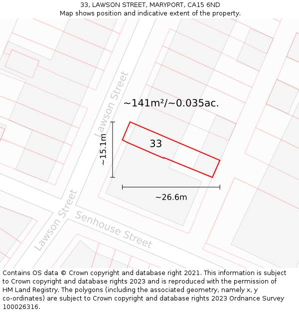 33, LAWSON STREET, MARYPORT, CA15 6ND: Plot and title map
