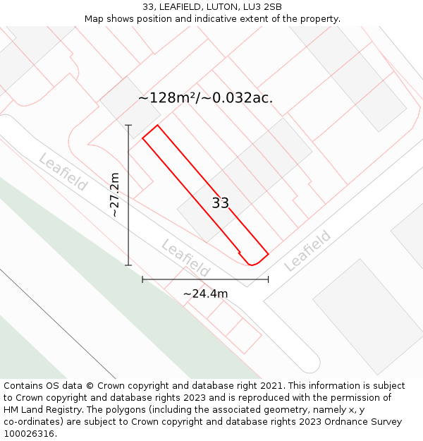33, LEAFIELD, LUTON, LU3 2SB: Plot and title map