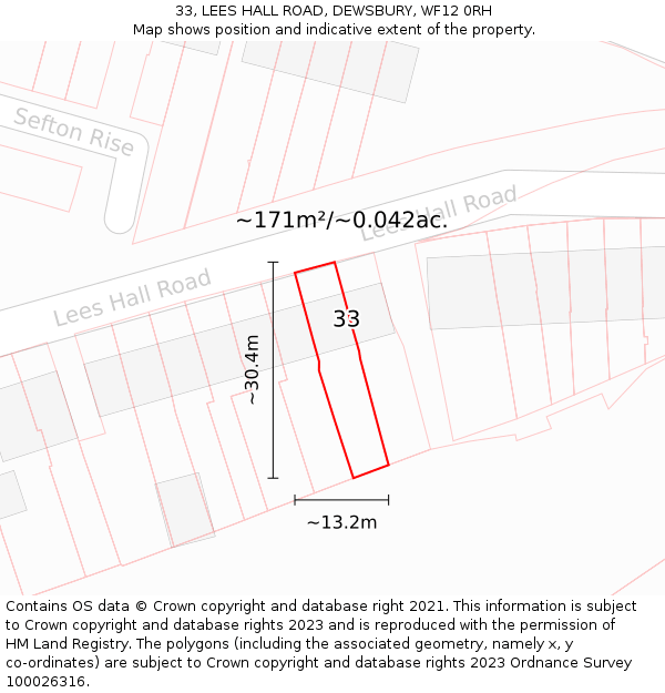 33, LEES HALL ROAD, DEWSBURY, WF12 0RH: Plot and title map