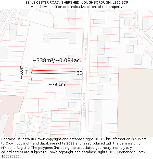 33, LEICESTER ROAD, SHEPSHED, LOUGHBOROUGH, LE12 9DF: Plot and title map
