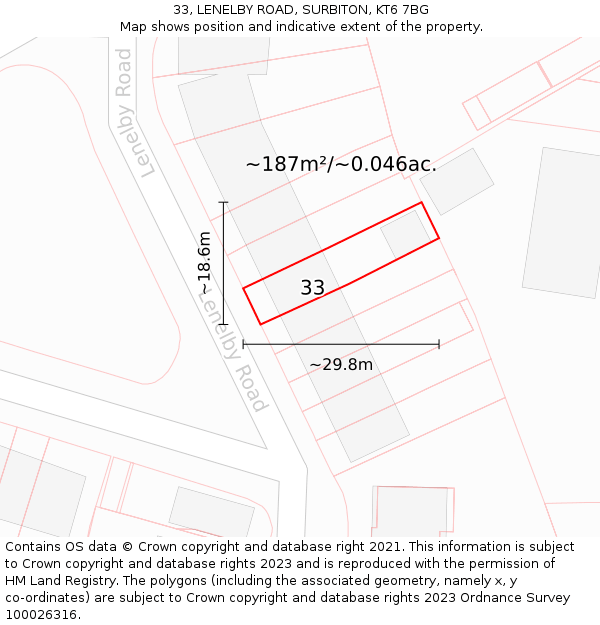 33, LENELBY ROAD, SURBITON, KT6 7BG: Plot and title map