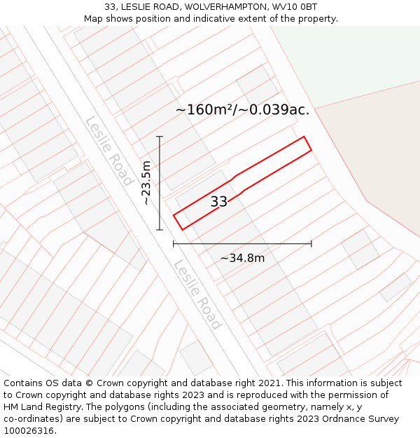 33, LESLIE ROAD, WOLVERHAMPTON, WV10 0BT: Plot and title map