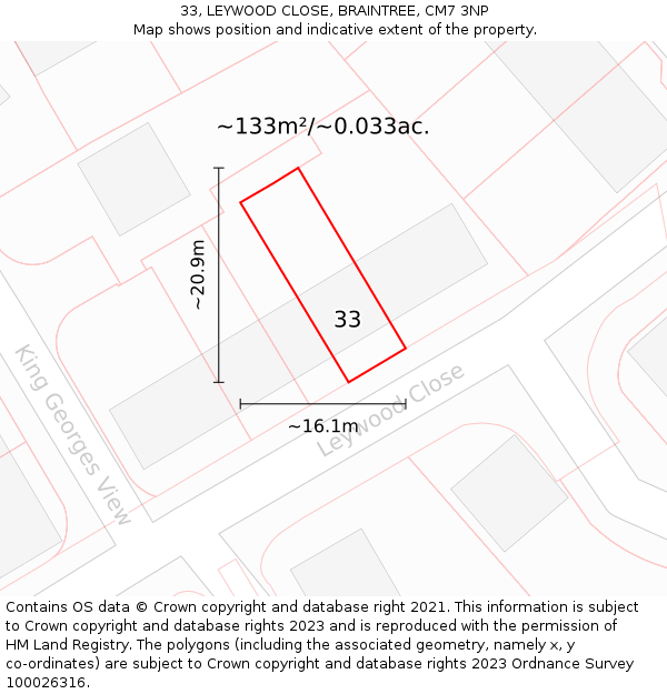 33, LEYWOOD CLOSE, BRAINTREE, CM7 3NP: Plot and title map