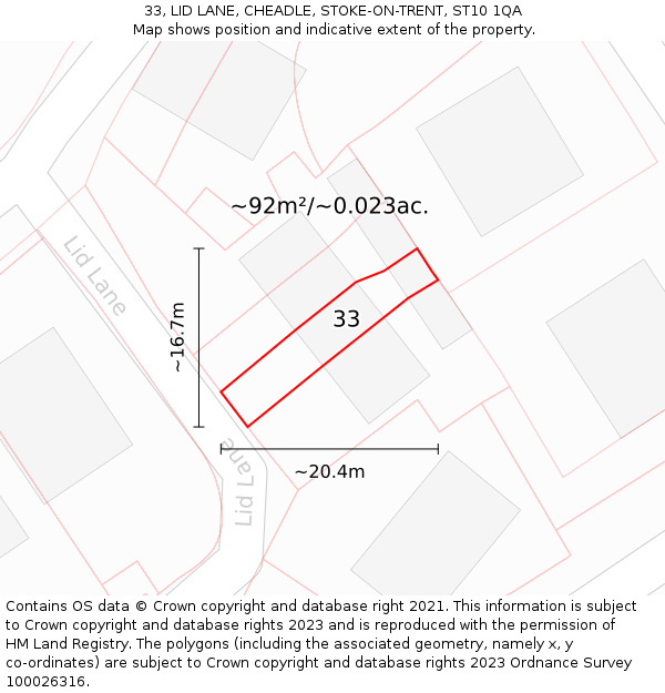 33, LID LANE, CHEADLE, STOKE-ON-TRENT, ST10 1QA: Plot and title map