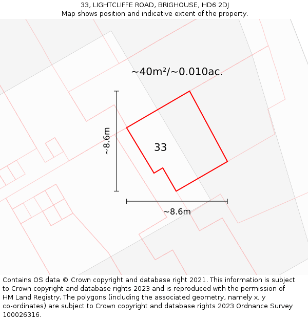 33, LIGHTCLIFFE ROAD, BRIGHOUSE, HD6 2DJ: Plot and title map
