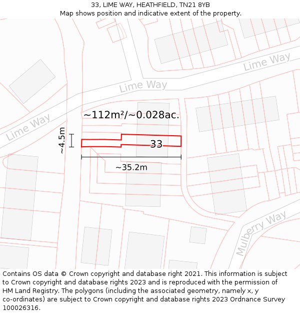 33, LIME WAY, HEATHFIELD, TN21 8YB: Plot and title map