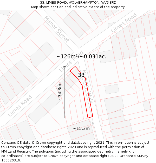 33, LIMES ROAD, WOLVERHAMPTON, WV6 8RD: Plot and title map
