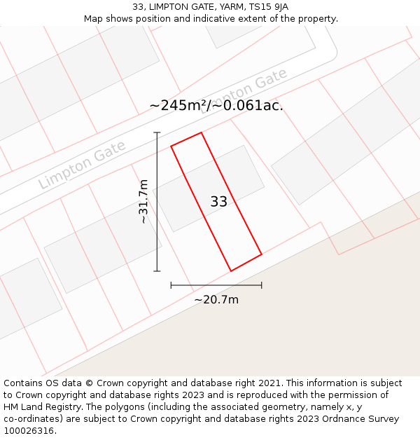 33, LIMPTON GATE, YARM, TS15 9JA: Plot and title map