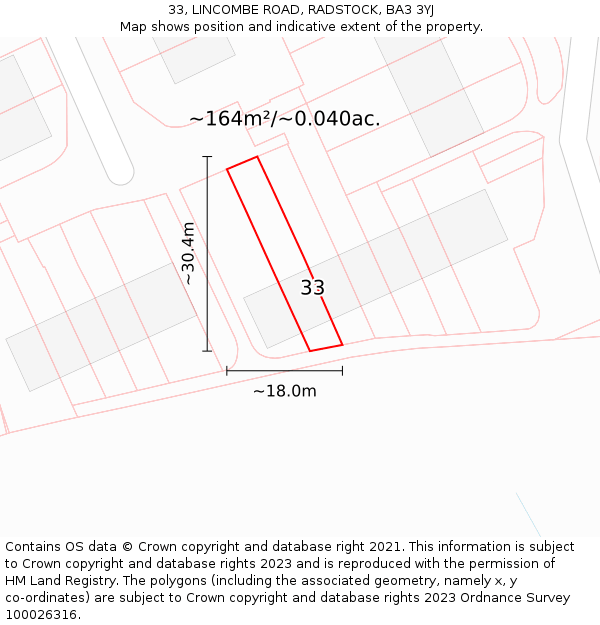 33, LINCOMBE ROAD, RADSTOCK, BA3 3YJ: Plot and title map