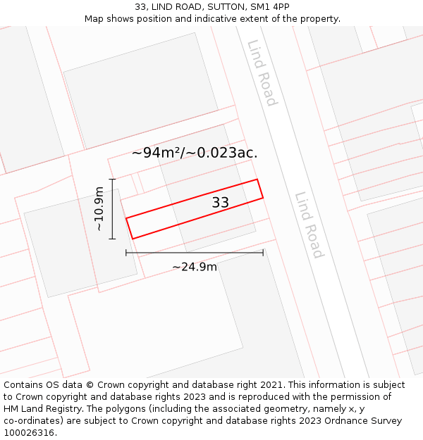 33, LIND ROAD, SUTTON, SM1 4PP: Plot and title map