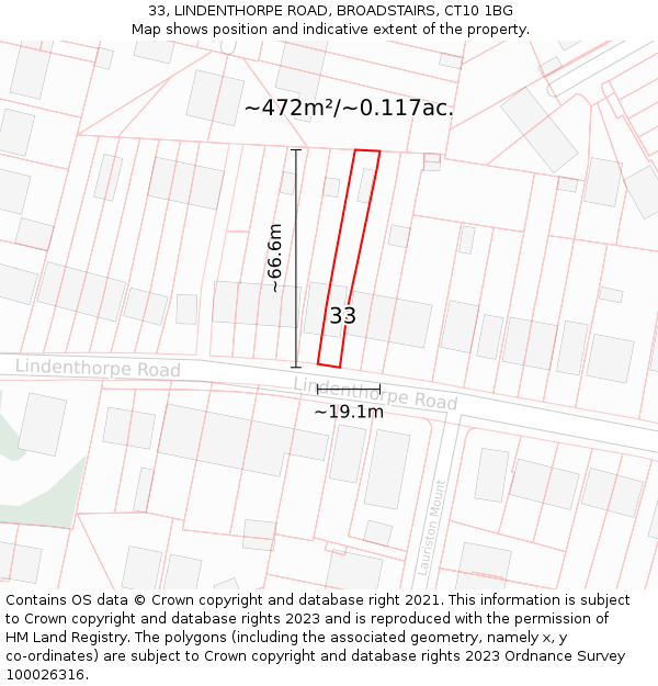 33, LINDENTHORPE ROAD, BROADSTAIRS, CT10 1BG: Plot and title map