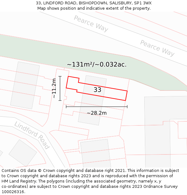 33, LINDFORD ROAD, BISHOPDOWN, SALISBURY, SP1 3WX: Plot and title map