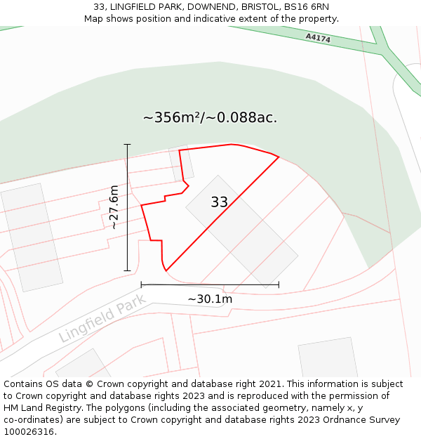 33, LINGFIELD PARK, DOWNEND, BRISTOL, BS16 6RN: Plot and title map