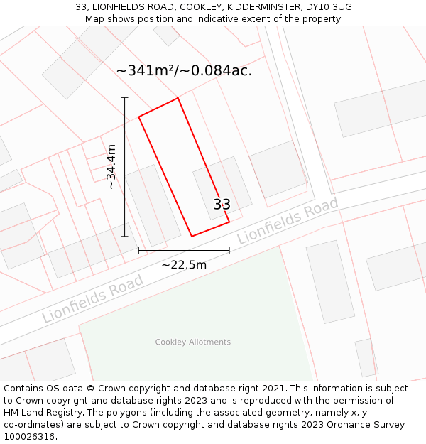 33, LIONFIELDS ROAD, COOKLEY, KIDDERMINSTER, DY10 3UG: Plot and title map