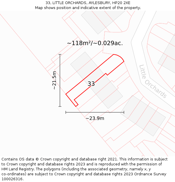 33, LITTLE ORCHARDS, AYLESBURY, HP20 2XE: Plot and title map