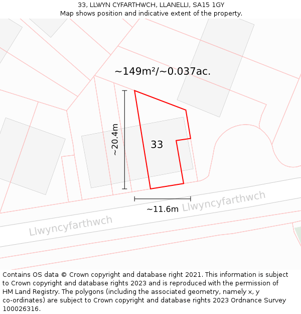 33, LLWYN CYFARTHWCH, LLANELLI, SA15 1GY: Plot and title map