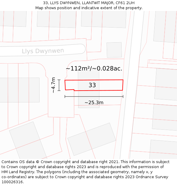 33, LLYS DWYNWEN, LLANTWIT MAJOR, CF61 2UH: Plot and title map
