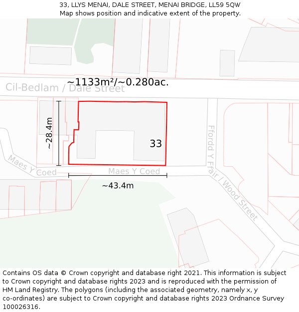33, LLYS MENAI, DALE STREET, MENAI BRIDGE, LL59 5QW: Plot and title map