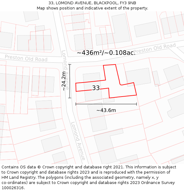 33, LOMOND AVENUE, BLACKPOOL, FY3 9NB: Plot and title map