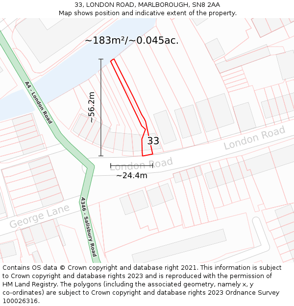 33, LONDON ROAD, MARLBOROUGH, SN8 2AA: Plot and title map