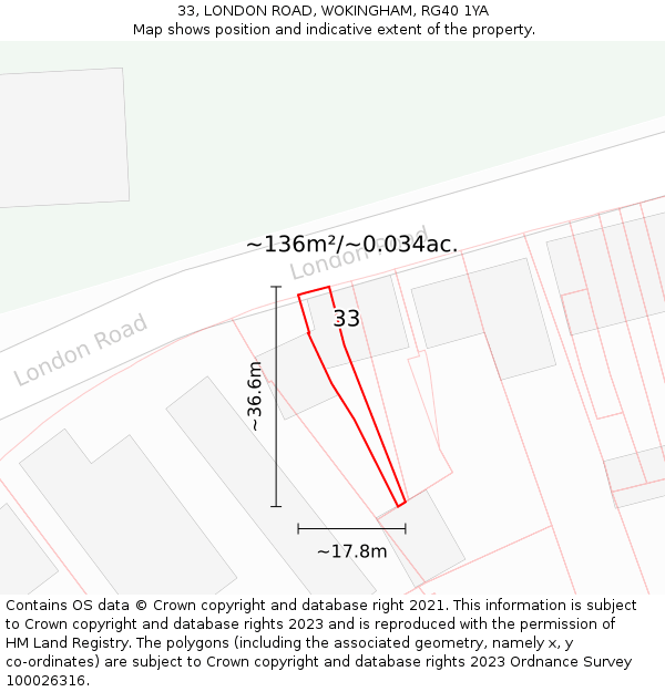33, LONDON ROAD, WOKINGHAM, RG40 1YA: Plot and title map