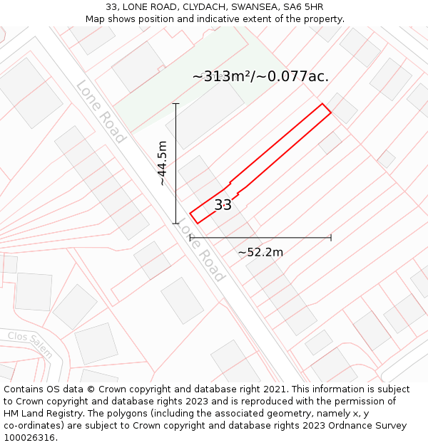 33, LONE ROAD, CLYDACH, SWANSEA, SA6 5HR: Plot and title map