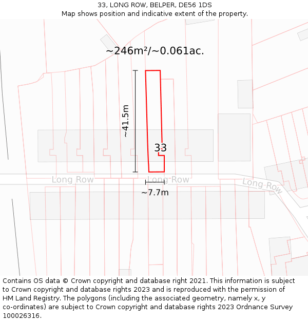 33, LONG ROW, BELPER, DE56 1DS: Plot and title map