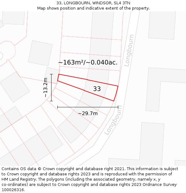 33, LONGBOURN, WINDSOR, SL4 3TN: Plot and title map