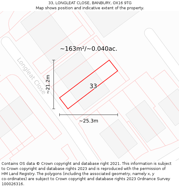 33, LONGLEAT CLOSE, BANBURY, OX16 9TG: Plot and title map