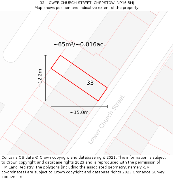 33, LOWER CHURCH STREET, CHEPSTOW, NP16 5HJ: Plot and title map